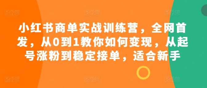 小红书商单实战训练营，全网首发，从0到1教你如何变现，从起号涨粉到稳定接单，适合新手-副业资源站 | 数域行者