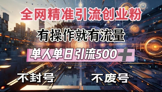 全网独家引流创业粉，有操作就有流量，单人单日引流500+，不封号、不费号-副业资源站 | 数域行者