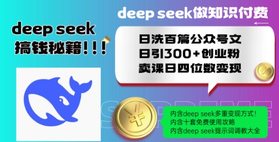 Deepseek做知识付费日洗百篇公众号文日引300+创业粉，卖课日四位数变现保姆级教程!-副业资源站 | 数域行者