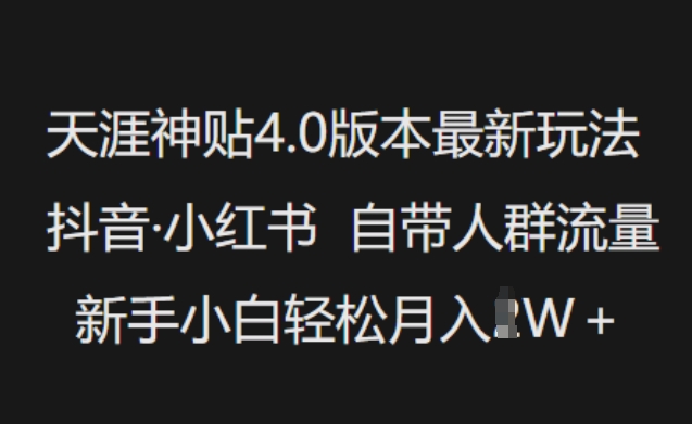 天涯神贴4.0版本最新玩法，抖音·小红书自带人群流量，新手小白轻松月入过W-副业资源站 | 数域行者