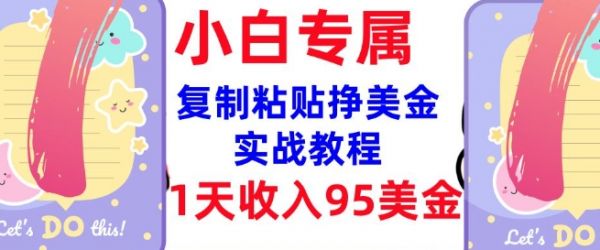 复制粘贴挣美金，0门槛，1天收入95美刀，3分钟学会，内部教程(首次公开)-副业资源站 | 数域行者