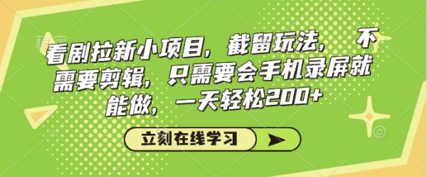 看剧拉新小项目，截留玩法， 不需要剪辑，只需要会手机录屏就能做，一天轻松200+-副业资源站 | 数域行者