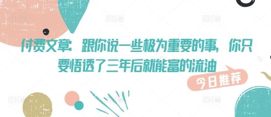 付费文章：跟你说一些极为重要的事，你只要悟透了 三年后 就能富的流油-副业资源站 | 数域行者