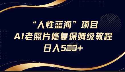 人性蓝海AI老照片修复项目保姆级教程，长期复购，轻松日入5张-副业资源站 | 数域行者