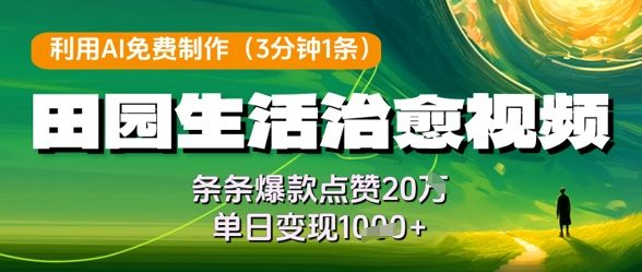 利用AI免费制作田园生活治愈视频，条条爆款点赞20W，单日变现几张-副业资源站 | 数域行者