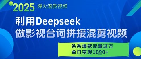 利用Deepseek做影视台词拼接混剪视频，条条爆款流量过W，单日变现多张-副业资源站 | 数域行者